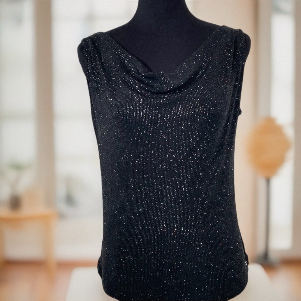 Made In Heaven Vintage Y2K Black Shimmer Drape Neck Shell Top Size M